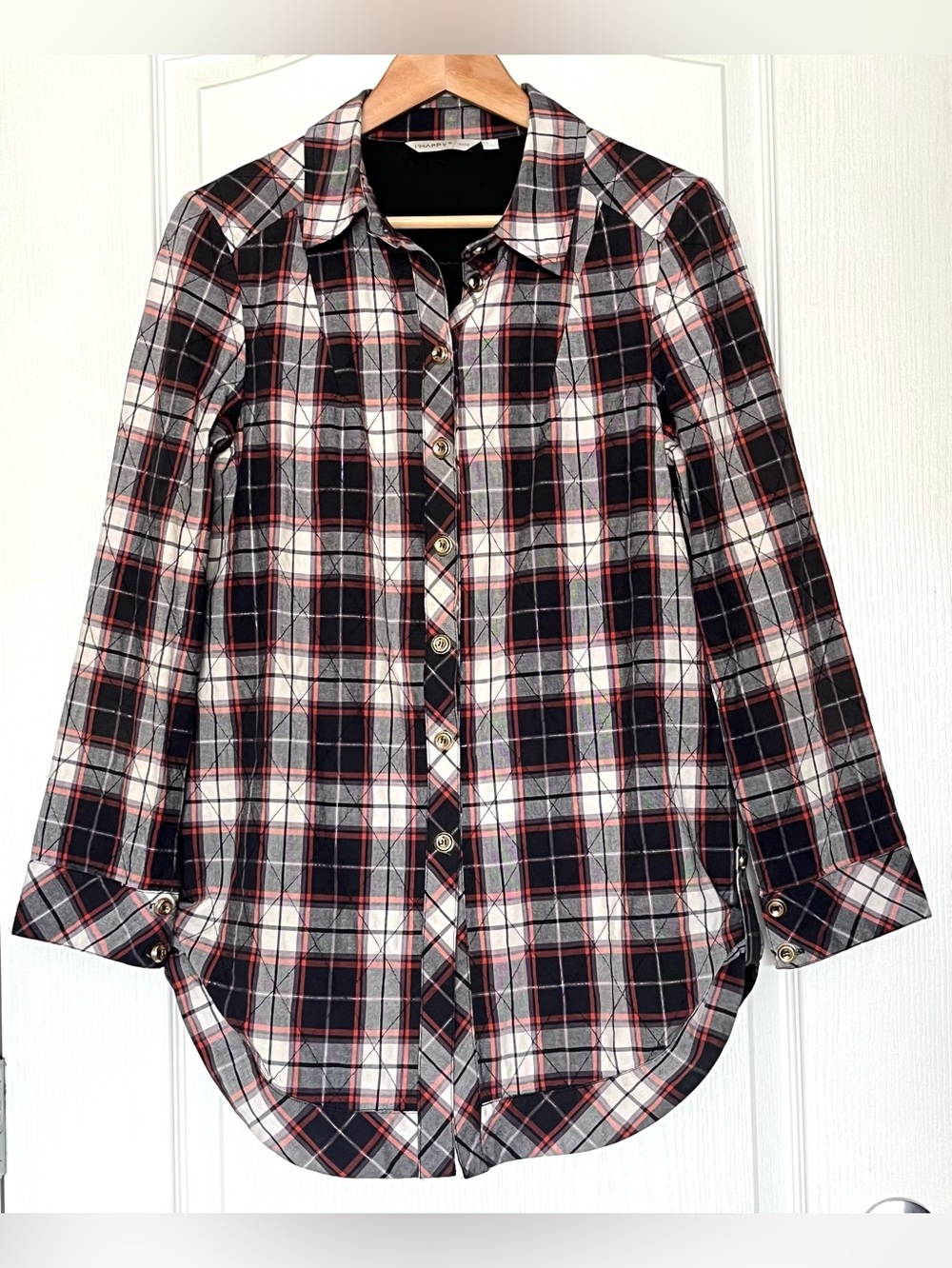 I’HAPPY Jeans Quilted Plaid Flannel Shacket Size XL Streetwear Workwear Fall